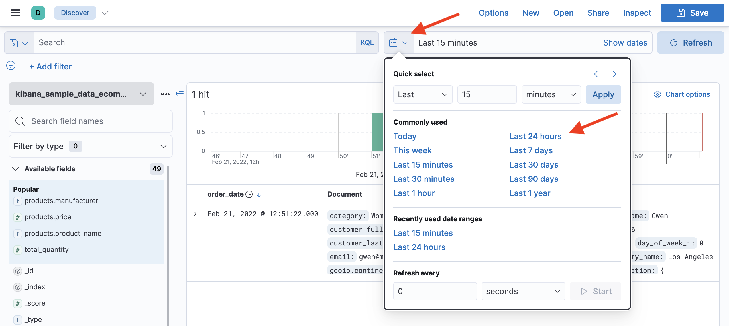 "Time filter in Kibana"